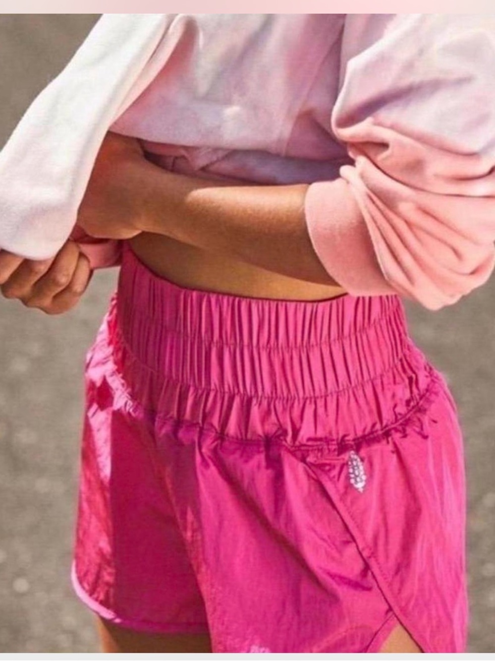 FP Movement by Free People Smocked High-Waist Athletic Shorts in Raspberry